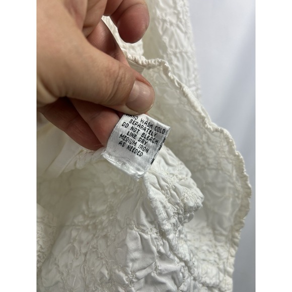 GO SILK Cream Puckered Smocked Blouse M Romantic Boho Victorian Loop Button Top - Picture 7 of 11